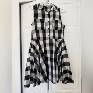 100% Cotton Sleeveless Black & White Plaid Fit-and-Flare Dress Sz Small